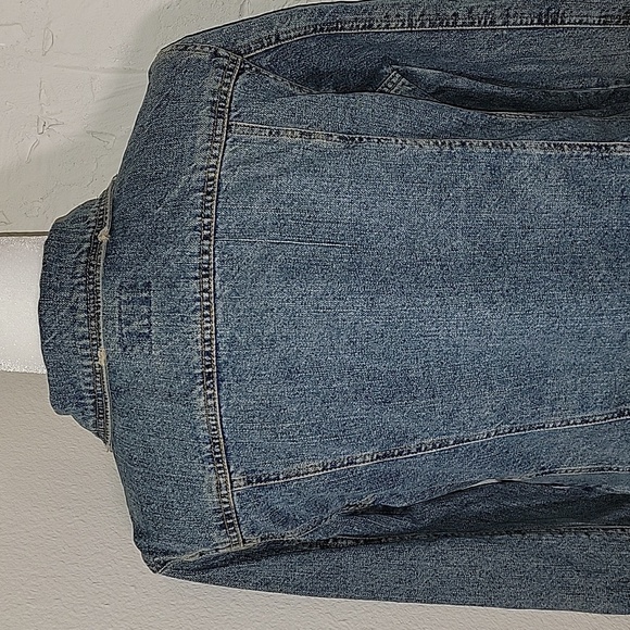 Route 66 Jacket Coat Trucker Denim Blue Jean Pockets Button Up Distressed L - Picture 10 of 16
